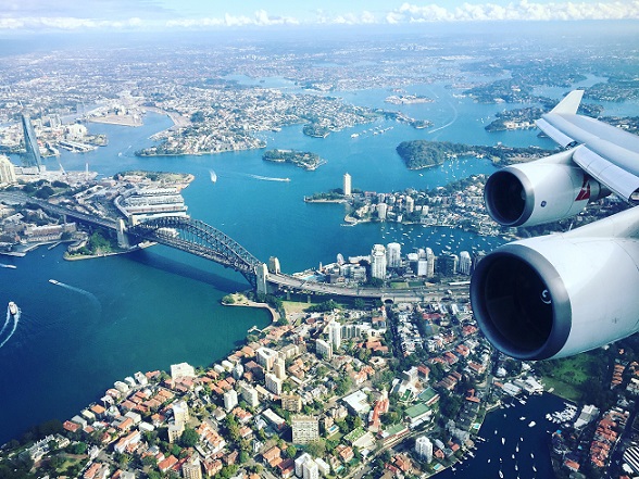 QANTAS 747 Over Sydney Harbour